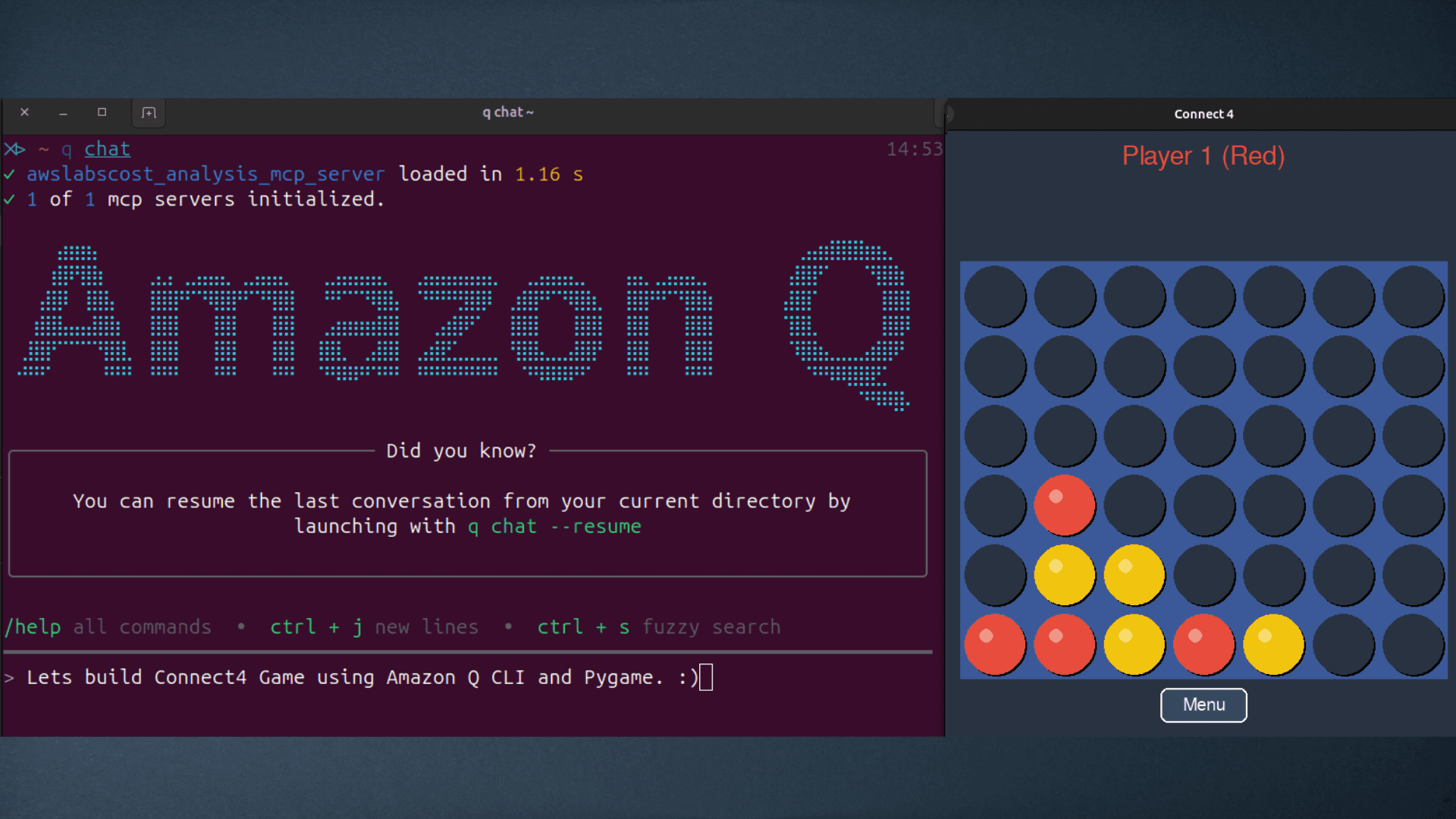 Building a Connect4 Game in Pygame with the Amazon Q CLI